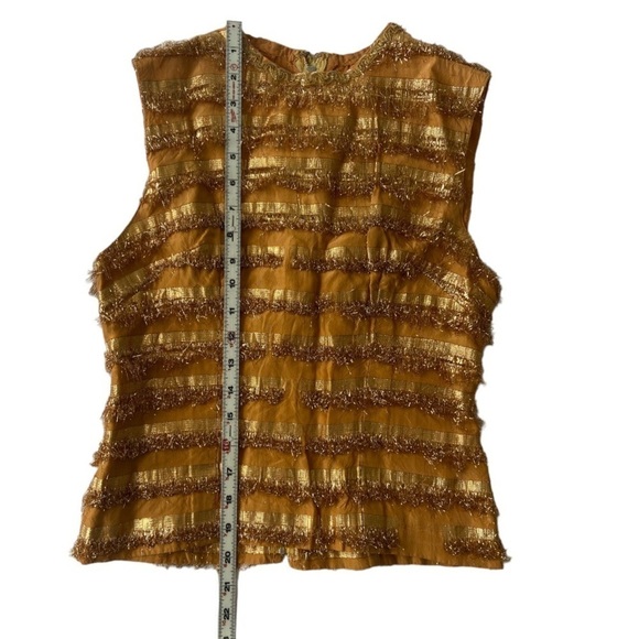 Y2K Fun Gold Fringe High Neck Top With Zipper Back. - Picture 3 of 13
